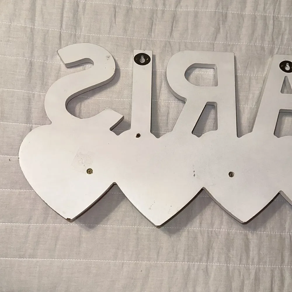 PARIS Love Hearts Multi Girl’s Room Mud Room Bathroom Wooden Hanger Decor